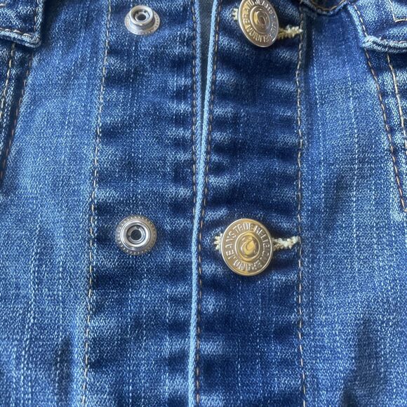 Kids True Religion Emily Blue Jean Jacket Size Large With Snap Button Closure - Picture 10 of 11